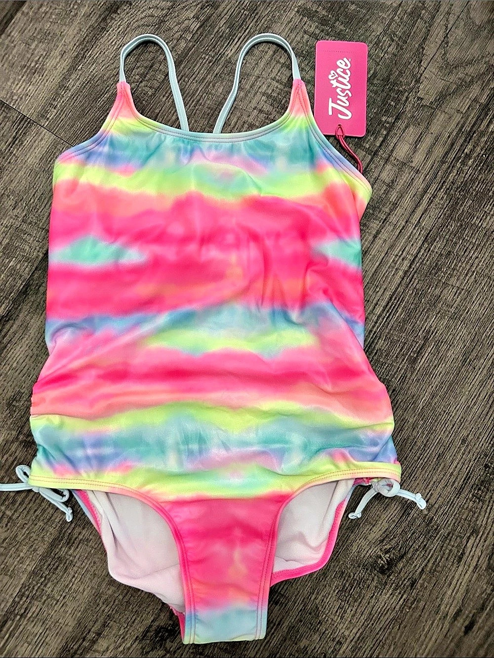 Justice Tie-Dye One-Piece Swimsuit Size 6 NWT